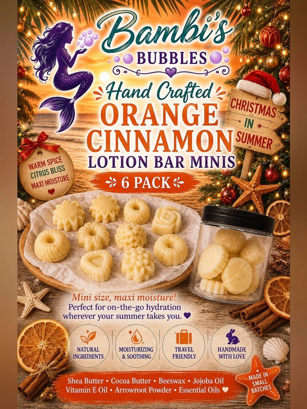 Back In Stock! Hand Crafted Summer Lotion Bar Minis 6 Pack